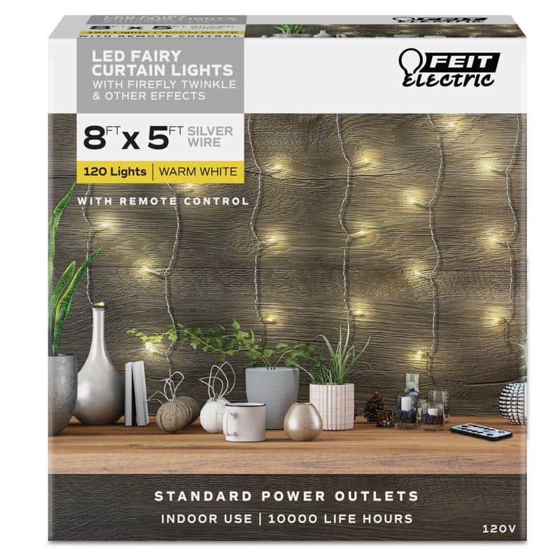 FEIT ELECTRIC - LED String Lights Warm White 5 ft. 120 lights - White|Yellow
