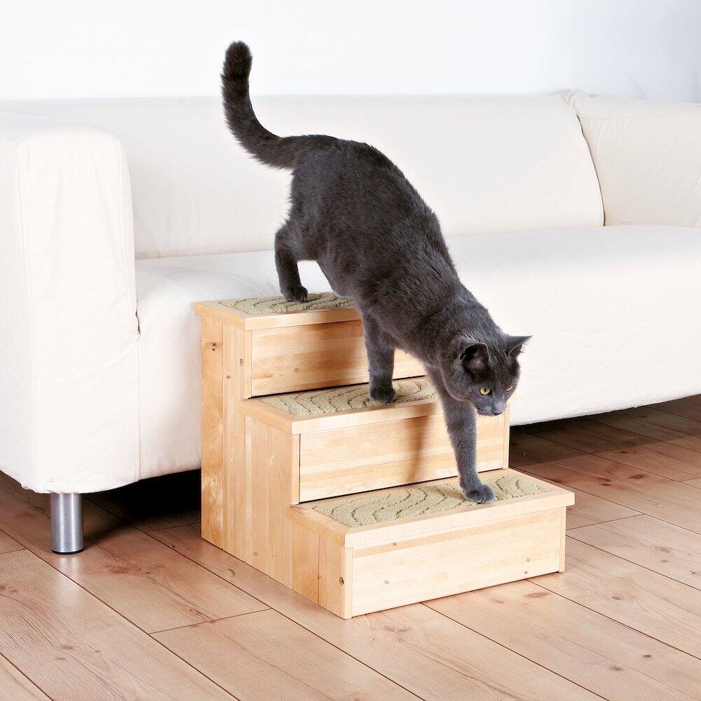Angle. TRIXIE - 3-Step Wooden Pet Stairs with Storage & Non-Slip Pads, Natural - Natural.
