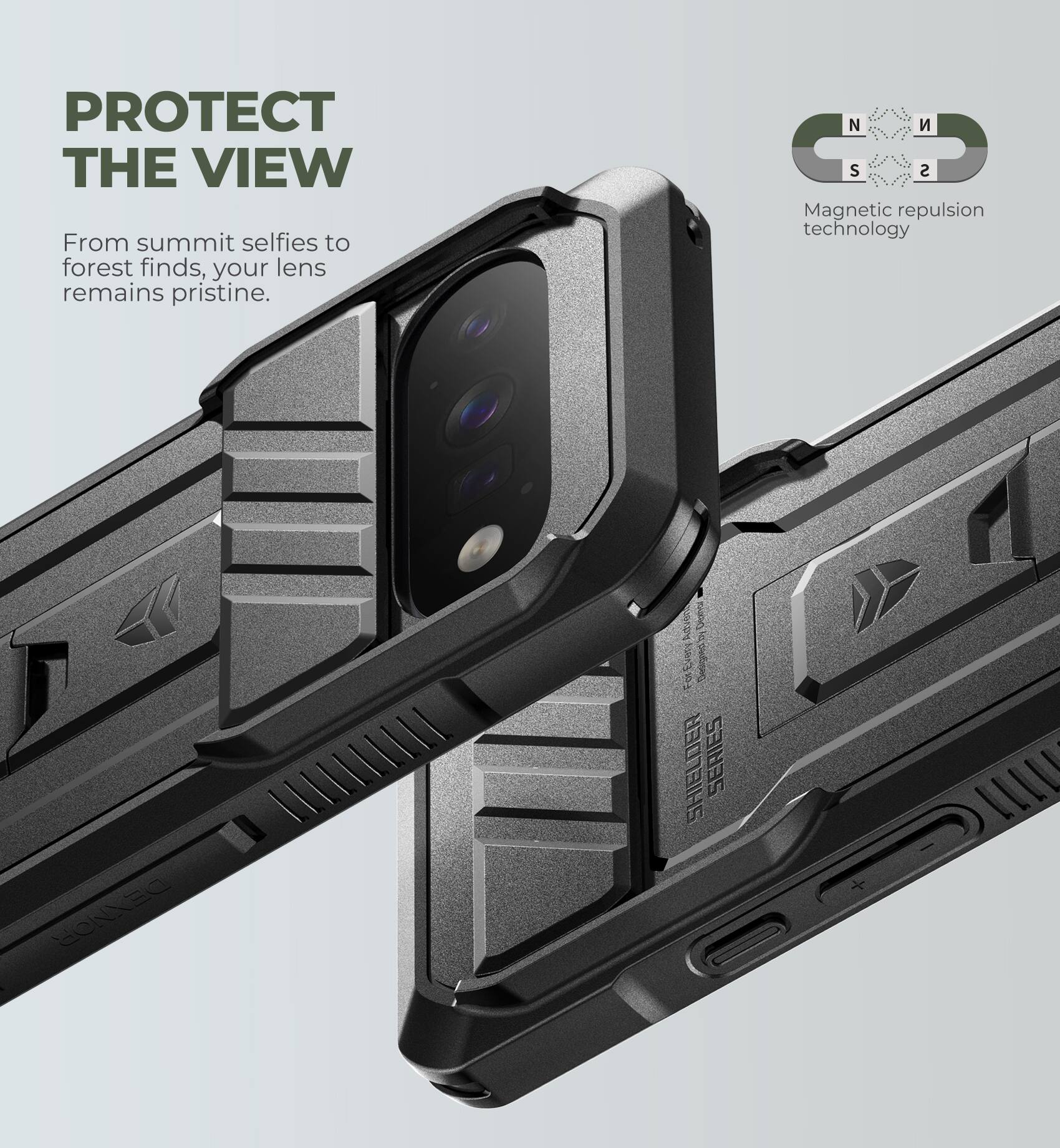 PROTECT THE VIEW  
From summit selfies to forest finds, your lens remains pristine.  

N S C S C  
Magnetic repulsion technology  

YONNEO KARO SHIELLDER SERIES