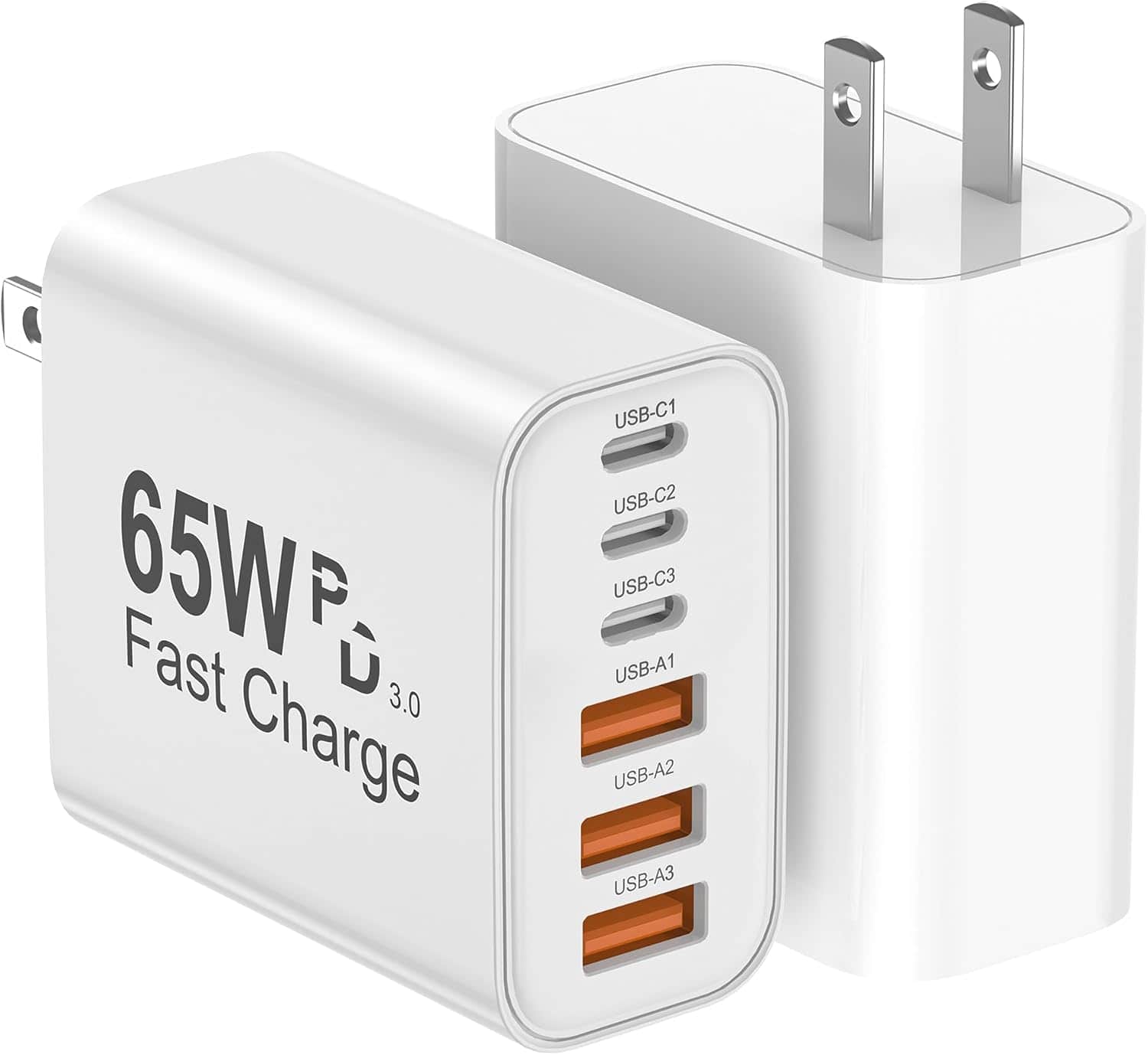 Core Tech - USB-C Wall Charger, 1-Pack 65W 6-Port Fast Charging Power Adapter with PD & QC for iPhone 17/16/15/14/13/12/11 Pro Max,