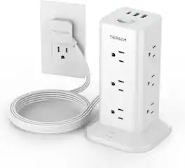 Wikistore - Power Strip Tower with 12 Outlets 3 USB Ports Surge Protection 6FT Flat Plug Charging Station - White