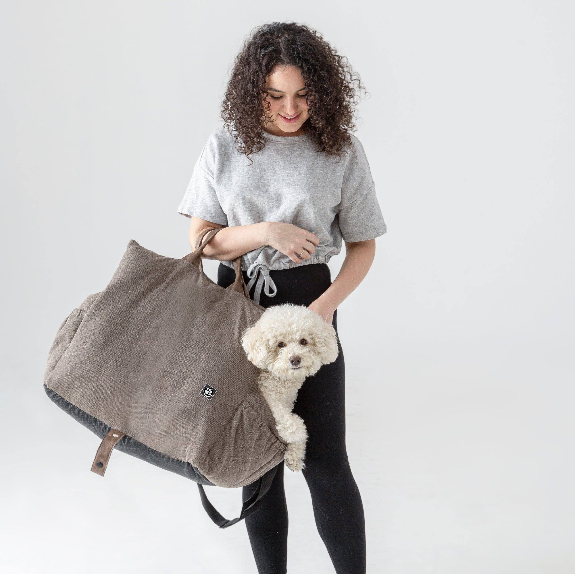 Alt View 1. PawsPik - PawsPik Convertible Plush 3-in-1 Pet Carrier, Travel Bed & Car Seat, Chestnut Brown, Medium - Brown.