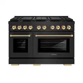 ZLINE - 48 in. Wide 8 Burner Autograph 6.7 cu. ft. Freestanding Paramount Dual Fuel Range with Gold Helix Handles - Black Stainless Steel