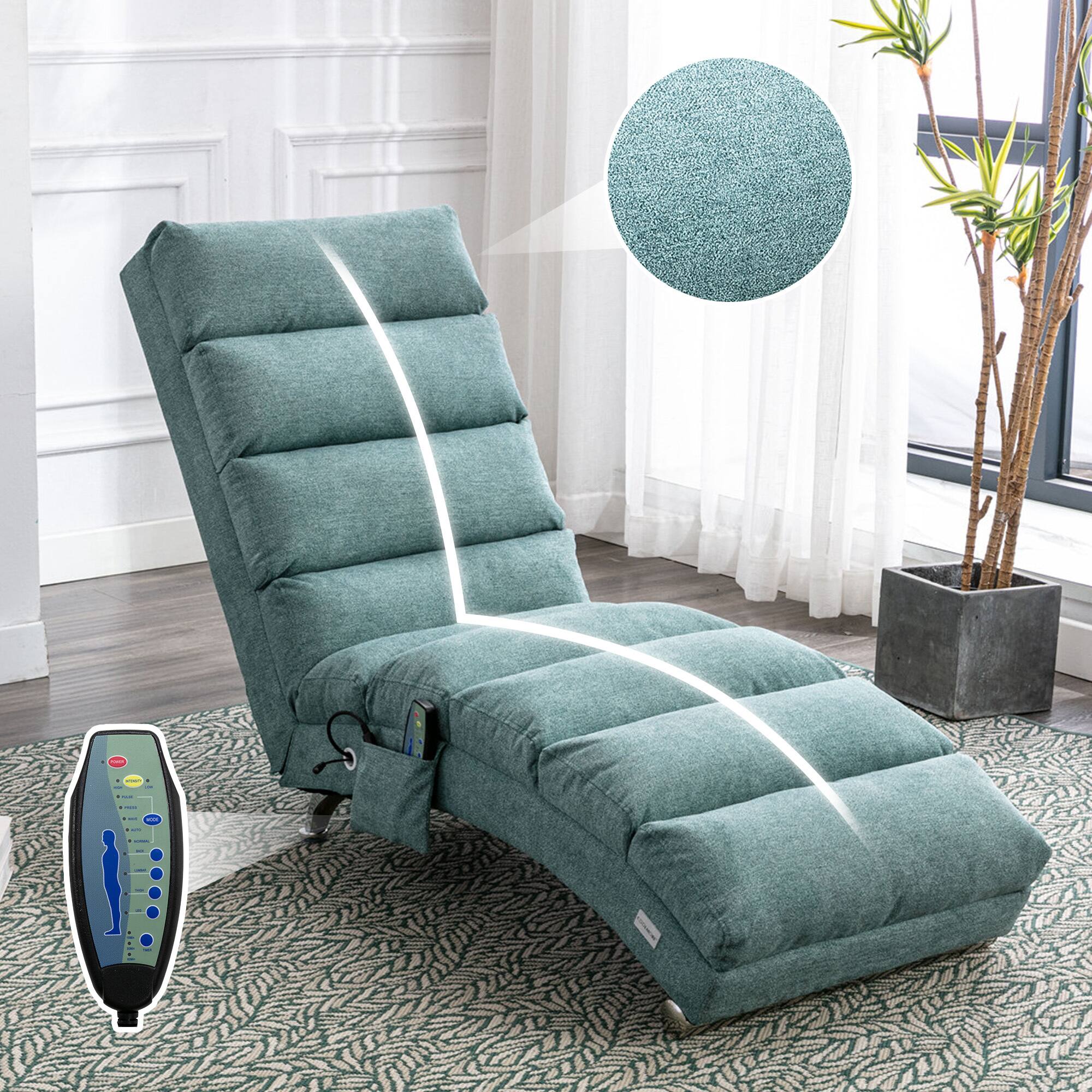Alt View 1. Trinkets Crazed - Linen Massage Chaise Lounge Indoor with Remote Control,Ergonomic Electric Massage Long Lounger with 5 Modes - Teal.