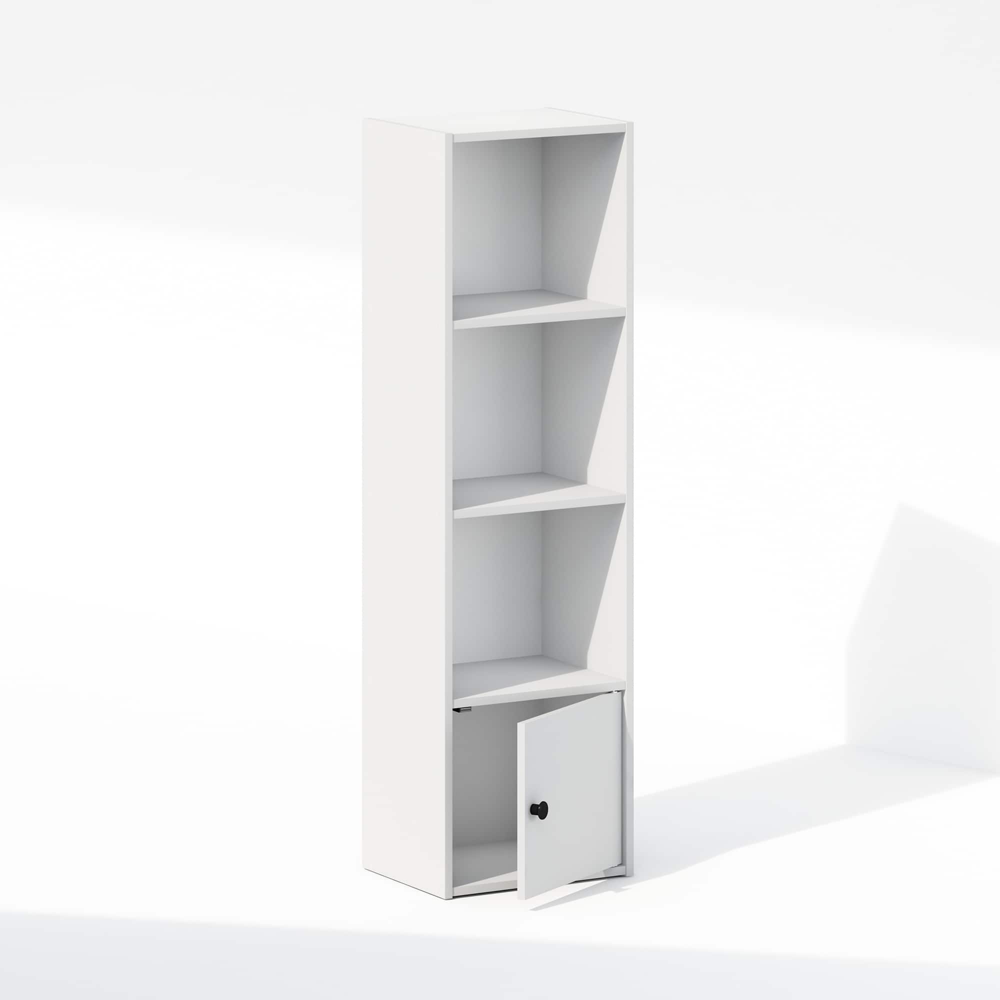 Furinno - Luder 4-Tier Standing Shelf Bookcase with 1 Door Storage Cabinet, White - White