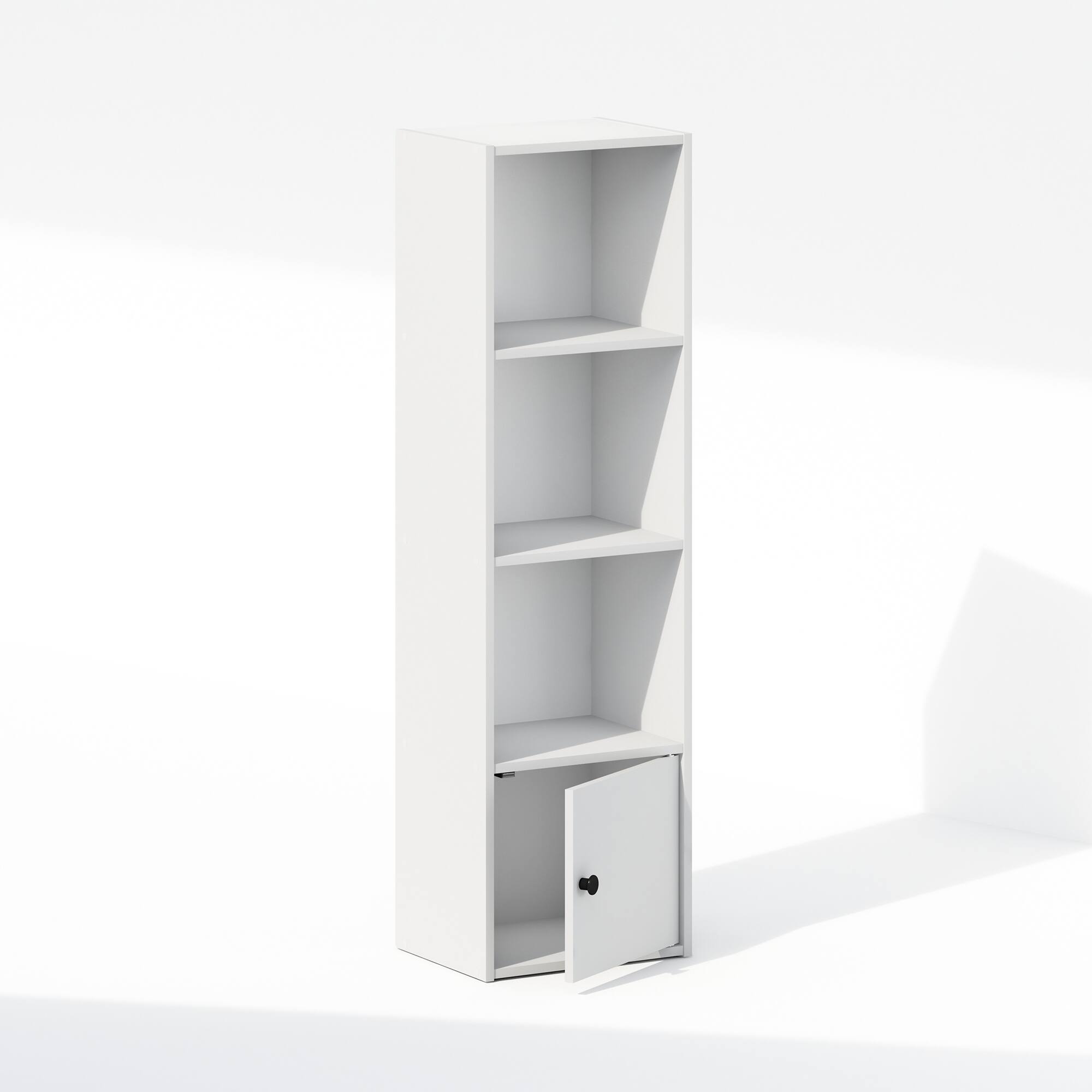 Furinno - Luder 4-Tier Standing Shelf Bookcase with 1 Door Storage Cabinet, White - White