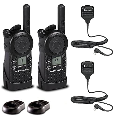 Motorola Solutions - 2 x Motorola CLS1410 UHF 1 W 4-Channel 2-Way Radio - 2 Pack With Mic Bundle - Black