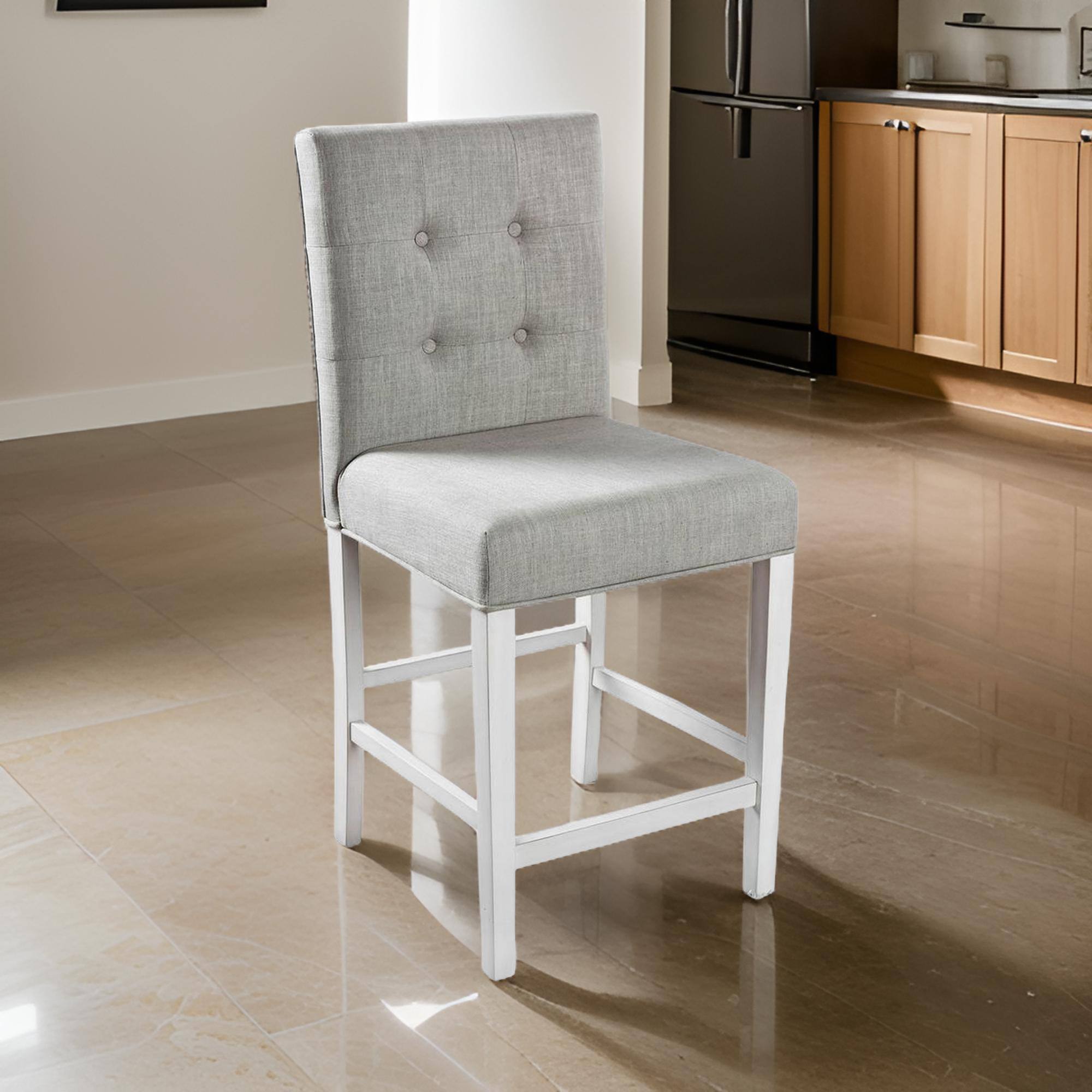 Alt View 5. Manhattan Lane - Fabric Upholstered Solid Wood Counter Height Chair, White and Gray, Pack of Two - White And Gray.