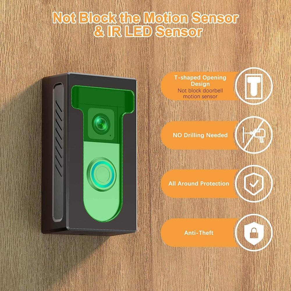- Not Block the Motion Sensor & IR LED Sensor
- T-shaped Opening Design
  - Not block doorbell motion sensor
- NO Drilling Needed
- All Around Protection
- Anti-Theft