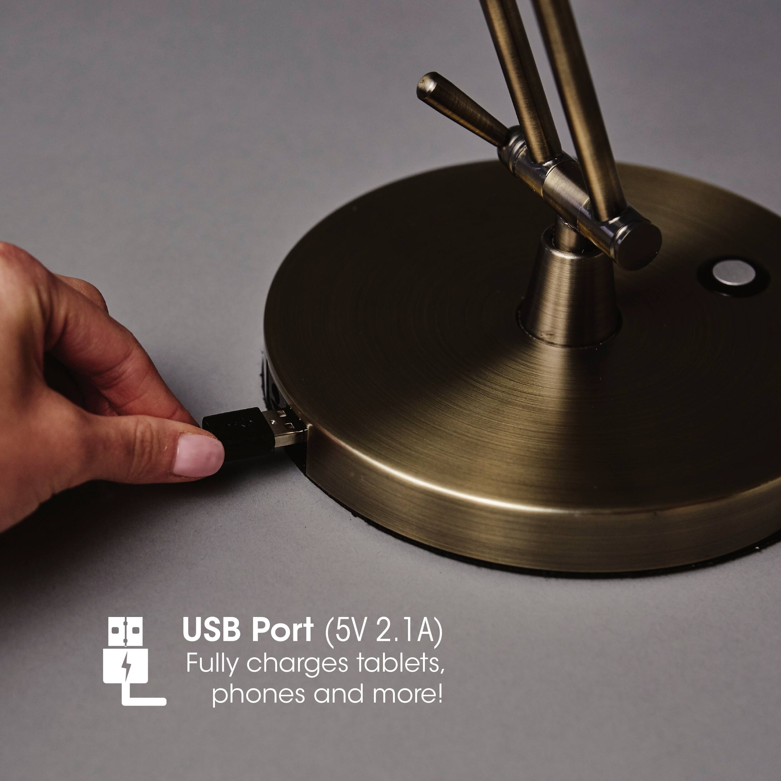 USB Port (5V 2.1A) 2. Fully charges tablets, phones and more!