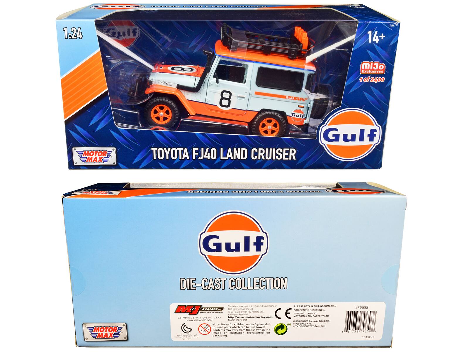 1:24 14+ MOTOR MAX 8 MiJo Exclusives 1 of 2400 J 8 CeV Gulf TOYOTA FJ40 LAND CRUISER 2 VN CASVAEEL Gulf DIE-CAST COLLECTION MOTOR MAX TN toras e . mee trstemes - PLEASE THIS INFORMATION M TIIR- dut deu Ser Tasteny - F TUTURL RETERENCE + 2019 Muturas Tay amers LN tunerver CE MENUPALTURES BT M Rg MTORLL Foe TATORT .O Ceaten dn ML POPLING ULA wwwlgma ww.motormastey.co www UNcU MADE CHNIA E - ... mOTs - NAVT sitaite a children under I y aue TDAL ... swalawed OTS - NUSTRY -- .. - small parts which san - Contents may vary than shown an the a12 imar or illustration regesentua o - packaging #79658 + 1712 TUA58 TWTRD