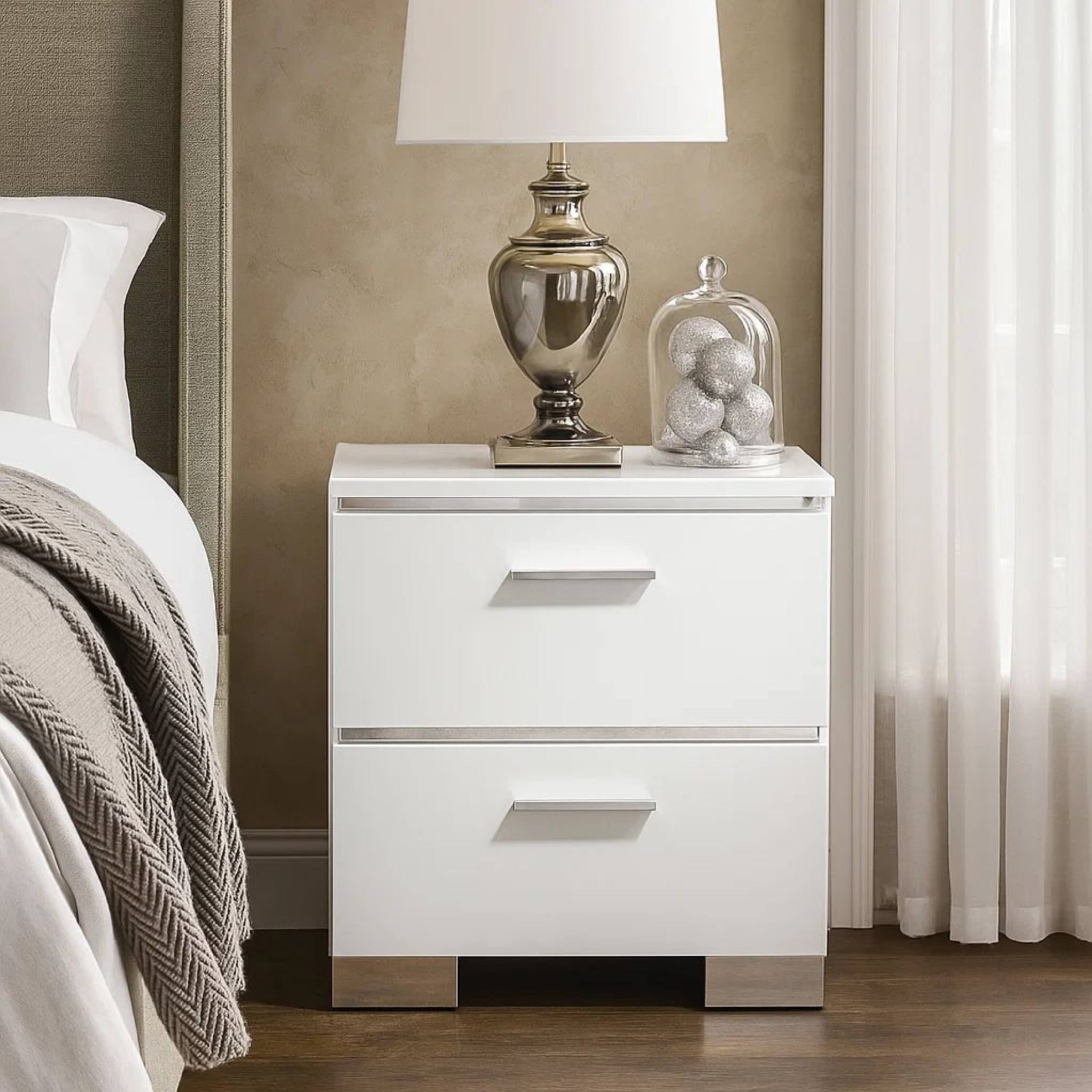 Alt View 7. Manhattan Lane - Wood and Metal Nightstand with 2 Drawers - White and silver.