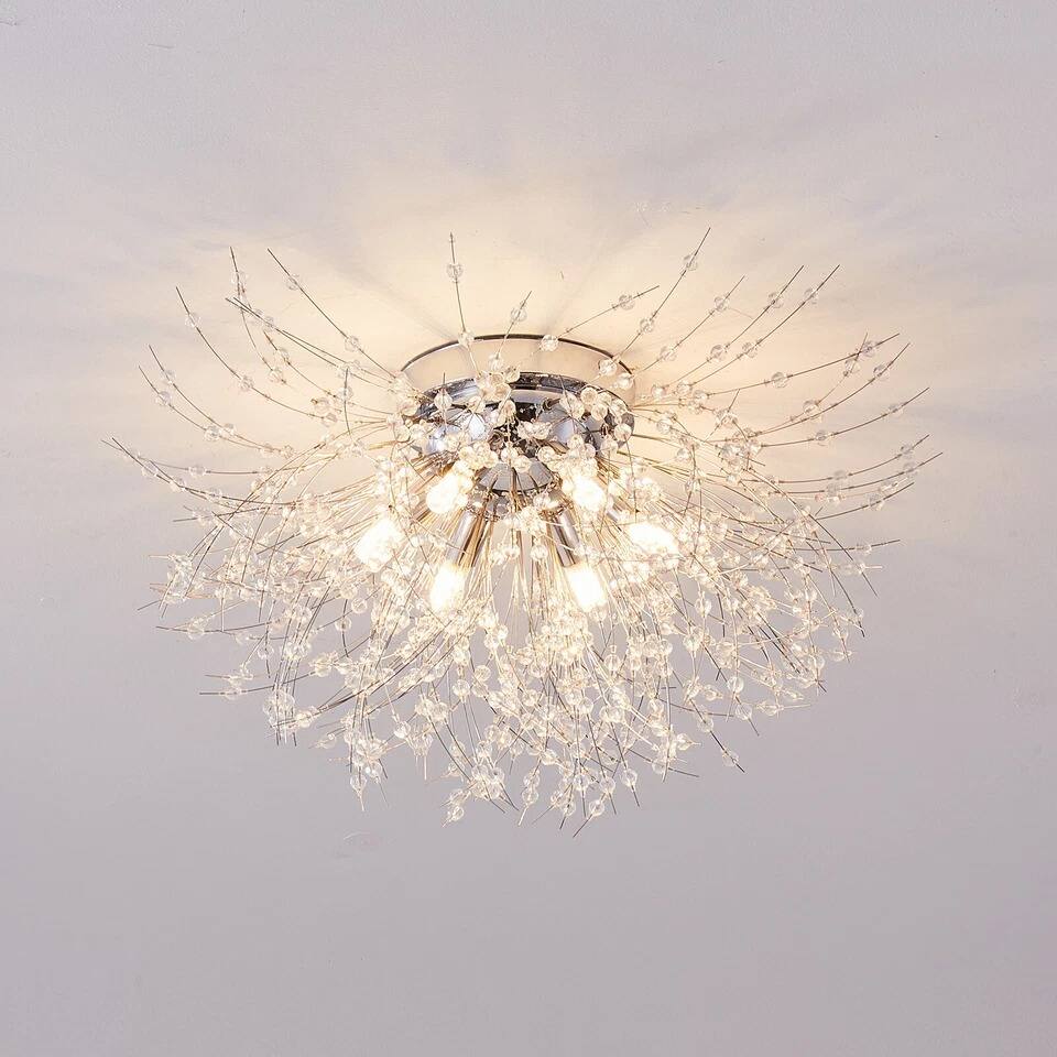 Alt View 1. Home Collection - LED Modern Crystal Ceiling Light Fixture Fireworks Flush Mount Chandelier 6-Light.