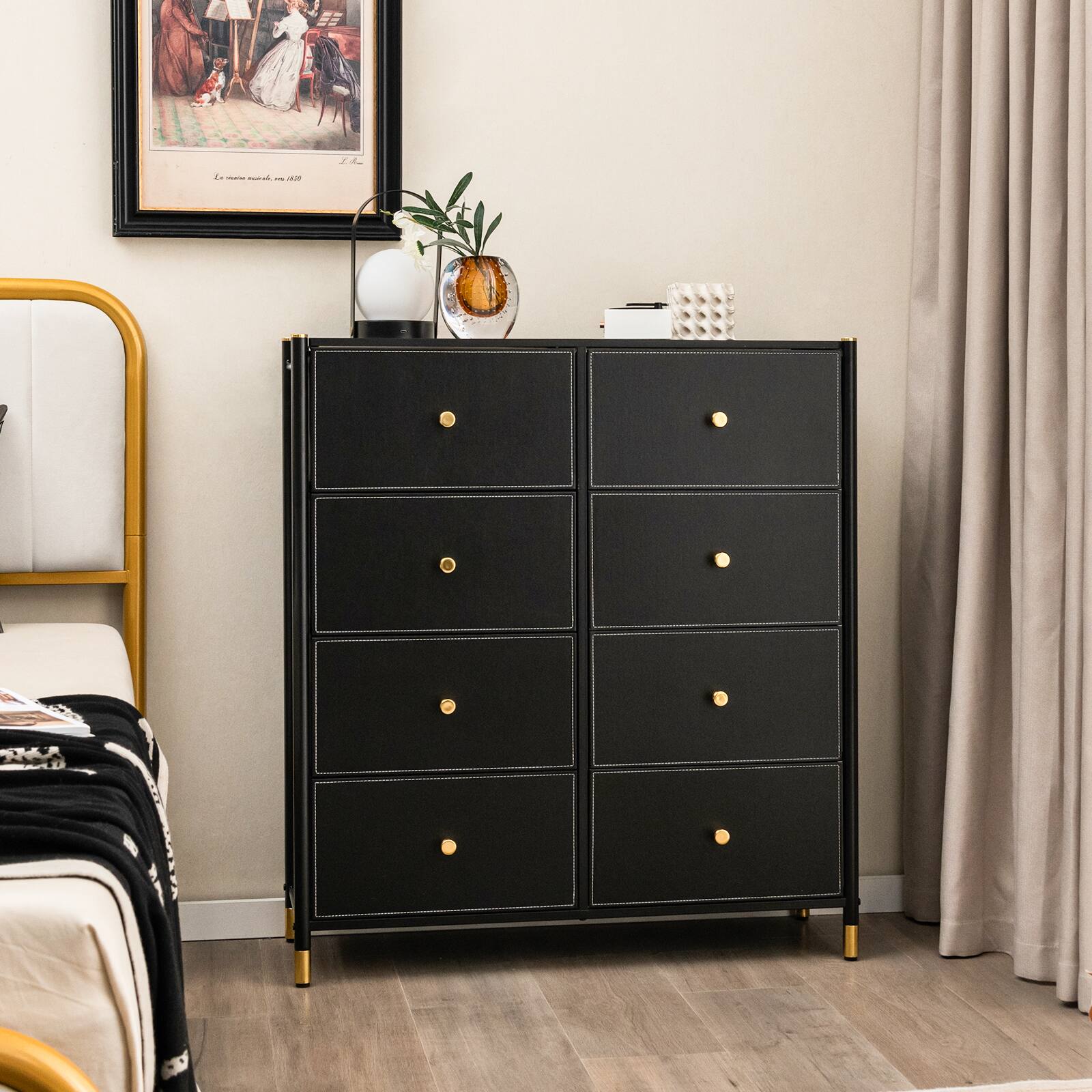 Alt View 1. Costway - Costway 8-Drawer Fabric Dresser Tower Wide Chest of Drawers Storage Organizer Bedroom - Black.