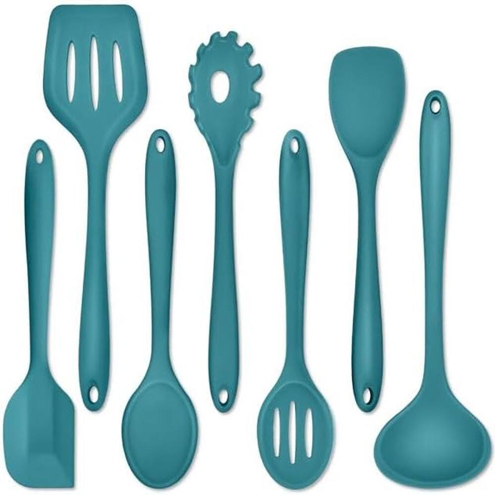 Front. RTMB - Nontoxic Spatula Set in Khaki comes with ten silicone cooking utensils - Blue.