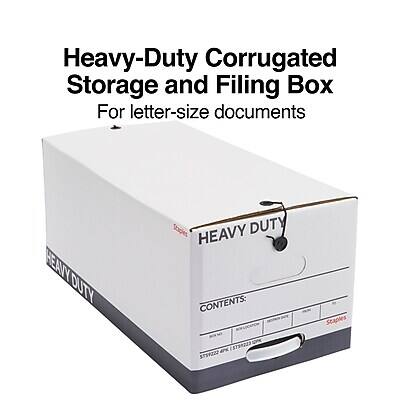 Heavy-Duty Corrugated Storage and Filing Box  
For letter-size documents  

HEAVY DUTY  

CONTENTS:  
Staples 4PK  
STSR223  
STSv22Z