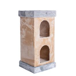 Armarkat - Double Condo Real Wood Cat House With Sratching Carpet For Cats Kitty Enjoyment - Beige