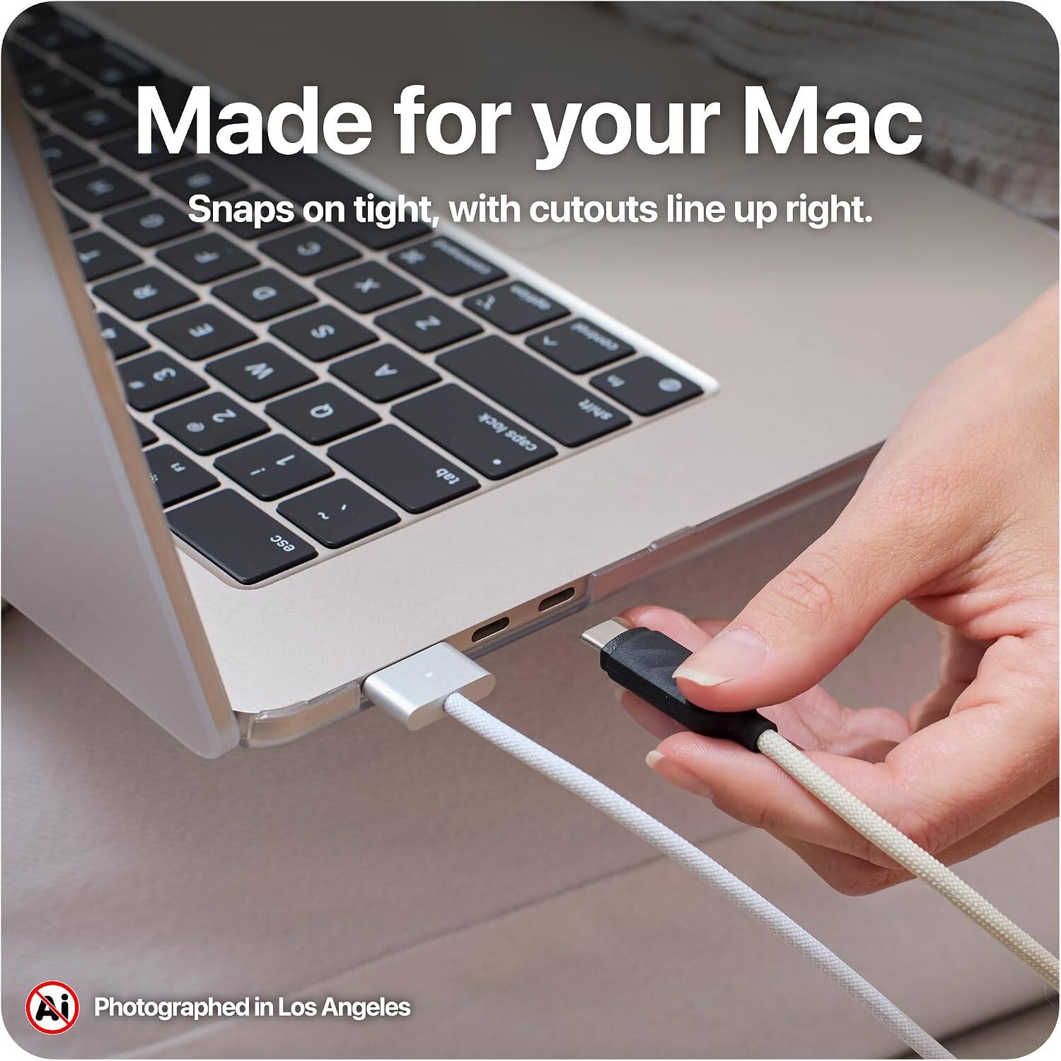 Made for your Mac. Snaps on tight, with cutouts line up right. Photographed in Los Angeles