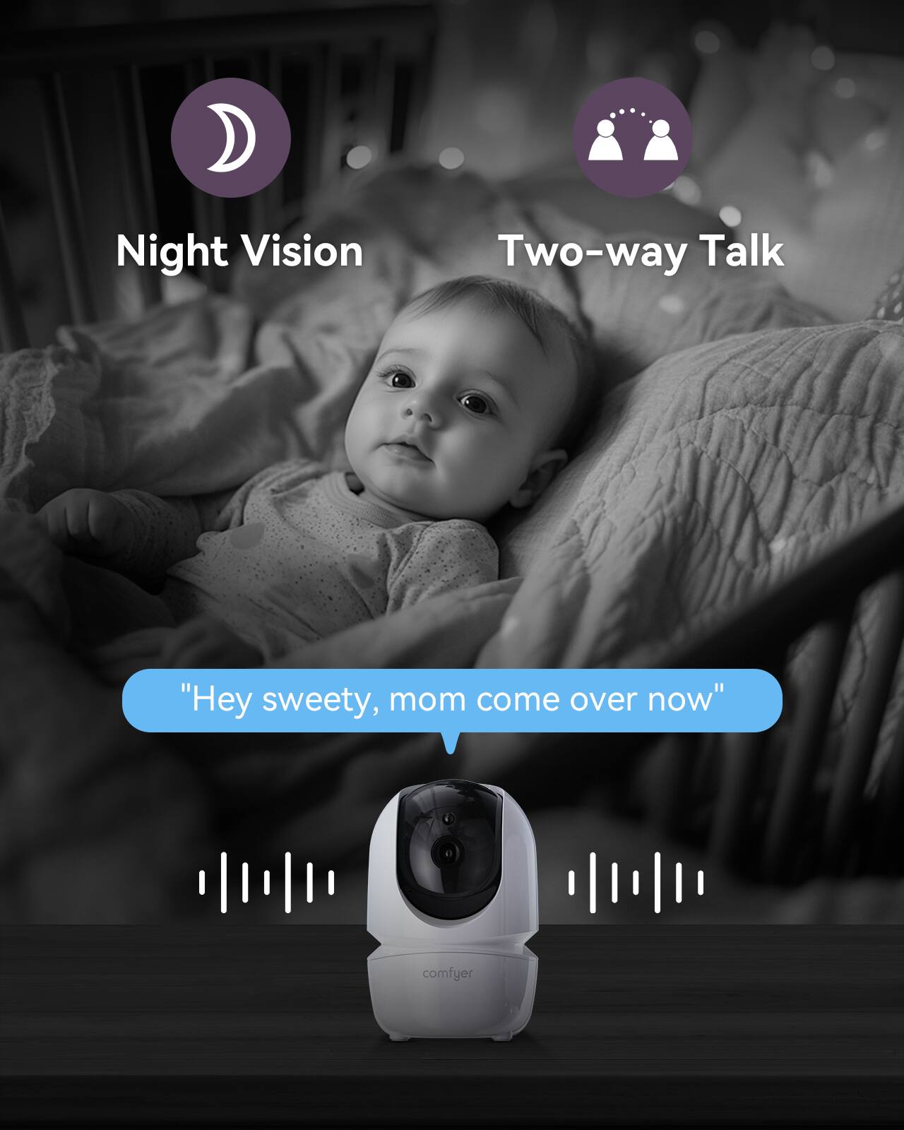 Night Vision Two-way Talk "Hey sweetie, mom come over now" comfyer