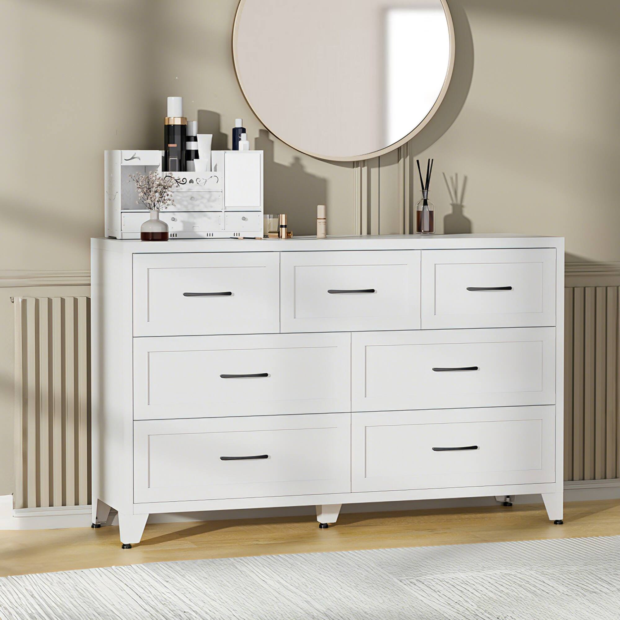 Alt View 3. Boyel Living - 7-Drawer Metal Dresser with Smooth-Glide Storage - White.