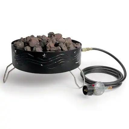 Front. Camco - Camco Portable Campfire Outdoor Propane Heater Fire Pit with Lava Rocks, Black - Black.