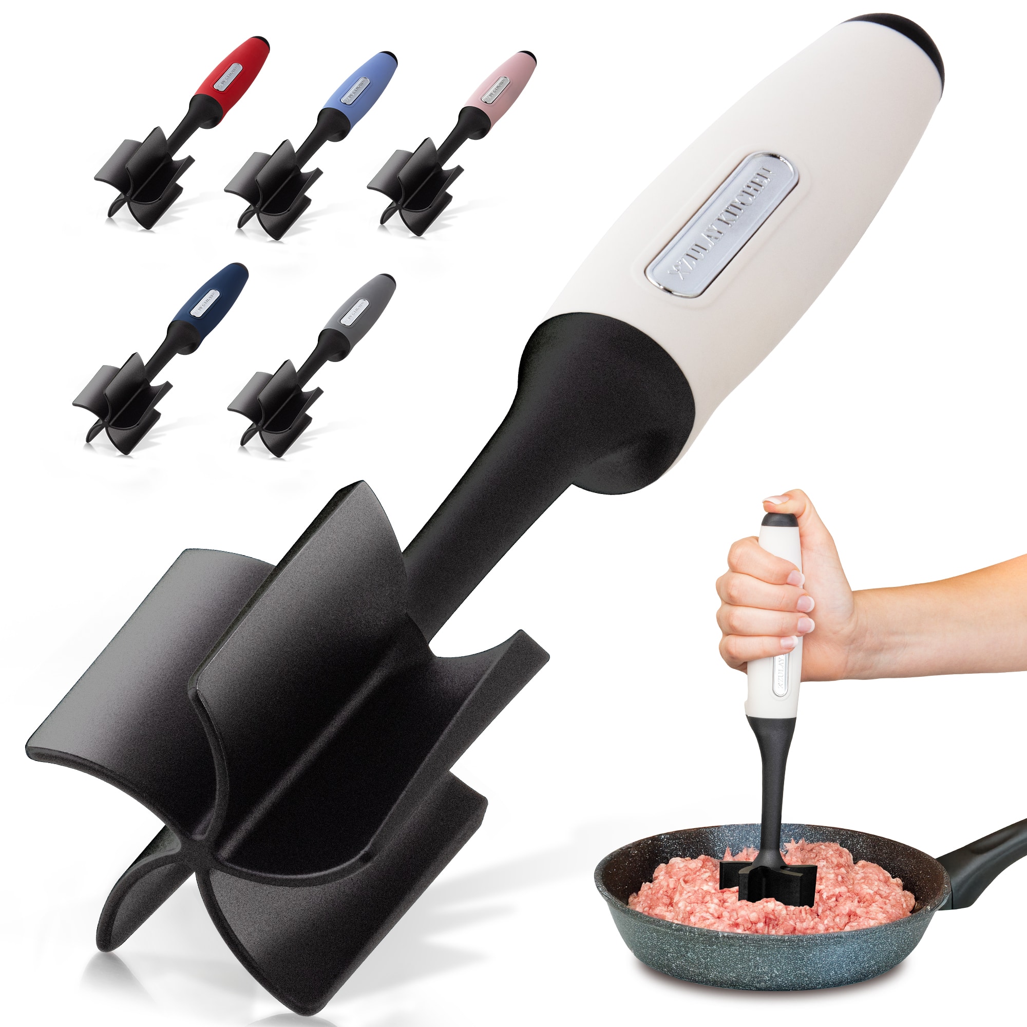 Zulay Kitchen - 5-Blade Meat Chopper, Pinwheel Design Ground Meat Masher with Comfortable Grip - Cream