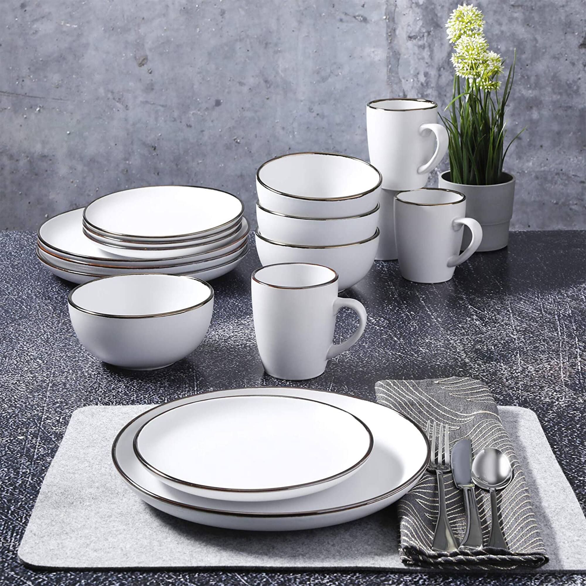 Alt View 3. Gibson - Gibson Home Rockaway Round Stoneware Dinnerware Set, Service for 4, Matte White - White.
