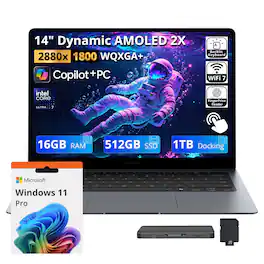 Samsung - Upgraded - Galaxy 14" 3K AMOLED Touch AI Laptop,Ultra 7 356H,16GB RAM,512GB SSD+1TB Dock,Backlit,Fingerprint,Win11 Pro - Gray