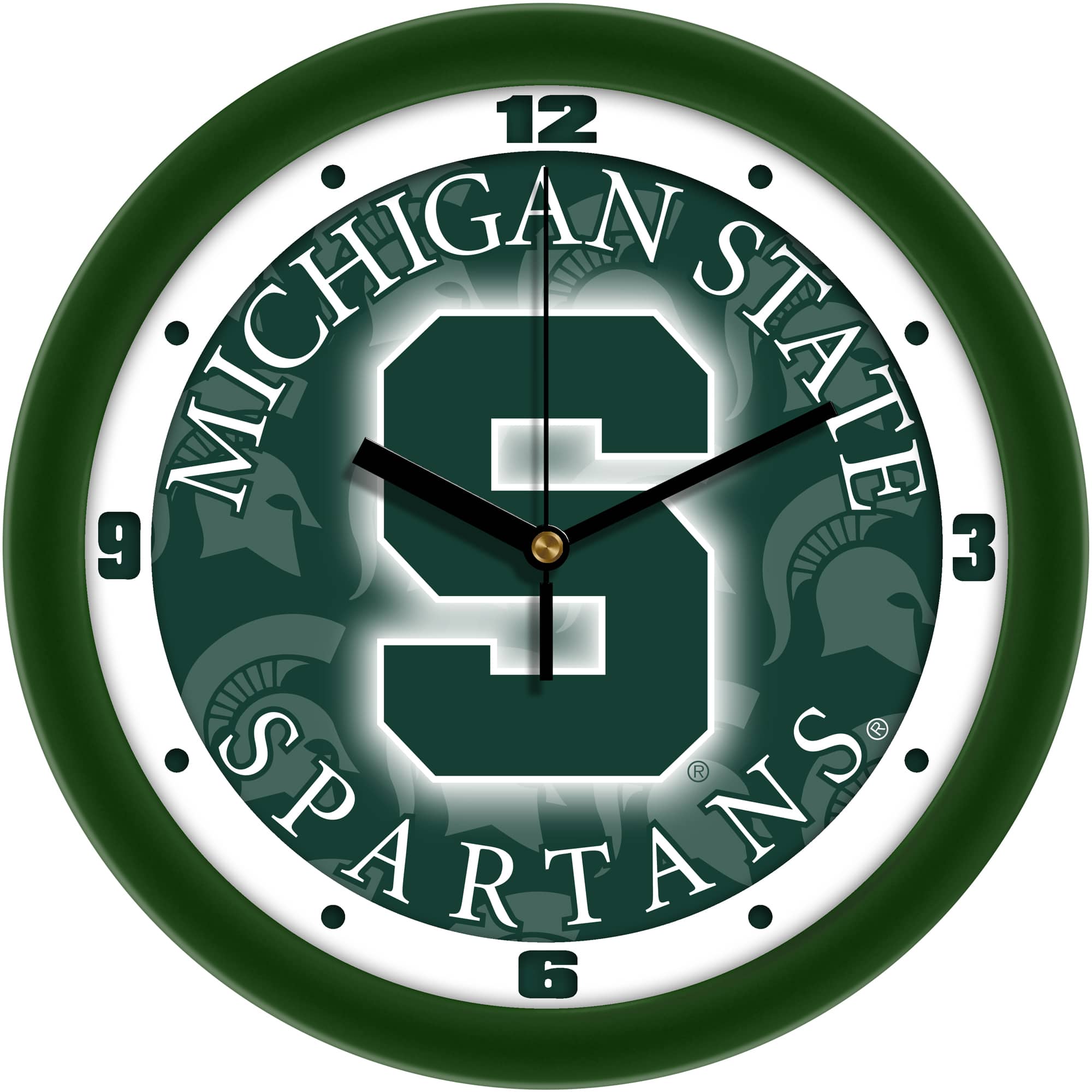 MpDirect - Michigan State Spartans 11.5'' Suntime Premium Glass Face Dimension Wall Clock - Multicolor