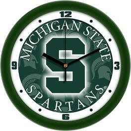 MpDirect - Michigan State Spartans 11.5'' Suntime Premium Glass Face Dimension Wall Clock - Multicolor