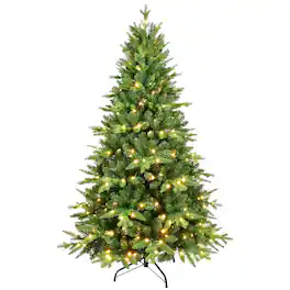 Boyel Living - 6 ft. Pre Lit Christmas Tree with 350 Warm White LED Lights PE PVC Hinged 1228 Tips with Metal - Green