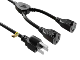 Cable Leader - Power Cord Splitter NEMA 5-15P to 2x NEMA 5-15R Dual Outlet Y Cable 16 AWG 13A 125V SJT - Black