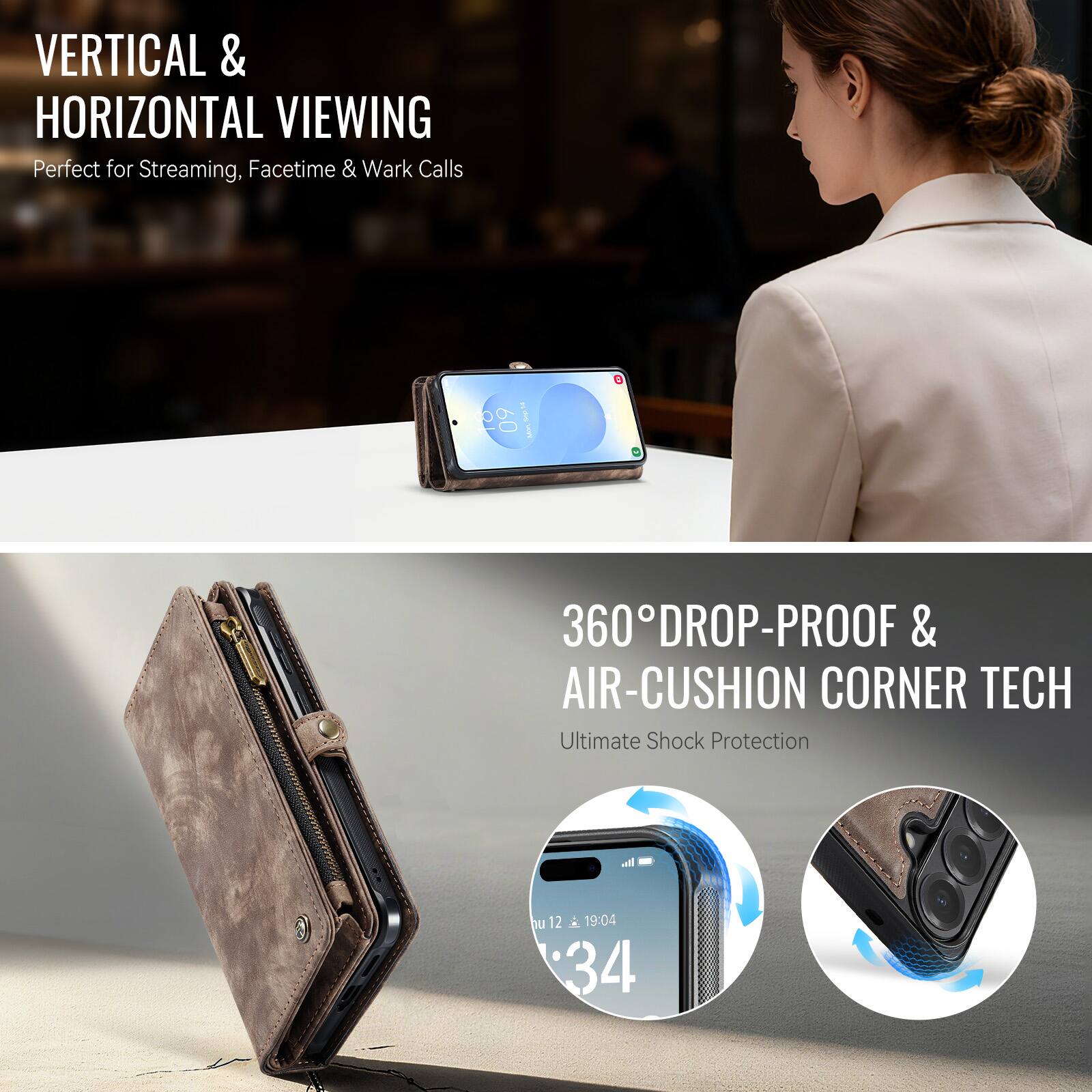VERTICAL & HORIZONTAL VIEWING  
Perfect for Streaming, Facetime & Work Calls  

360° DROP-PROOF & AIR-CUSHION CORNER TECH  
Ultimate Shock Protection