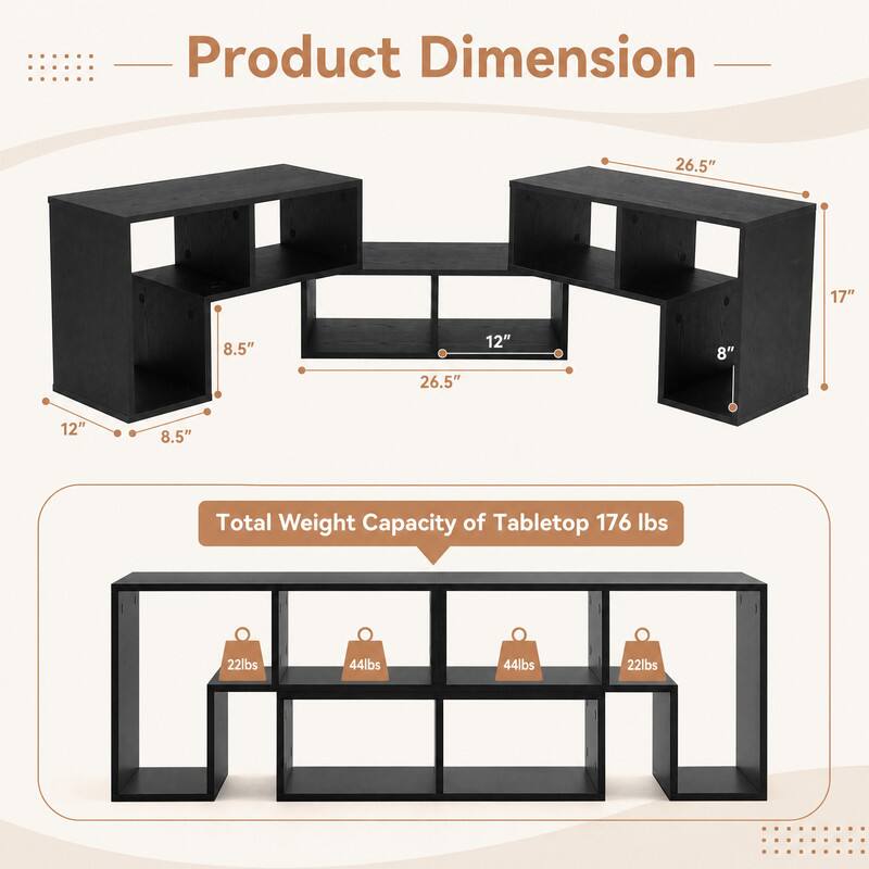 Product Dimension  
26.5"  
17"  
8.5"  
12"  
8"  
26.5"  
12"  
8.5"  

Total Weight Capacity of Tabletop 176 lbs  
22lbs  
44lbs  
44lbs  
22lbs