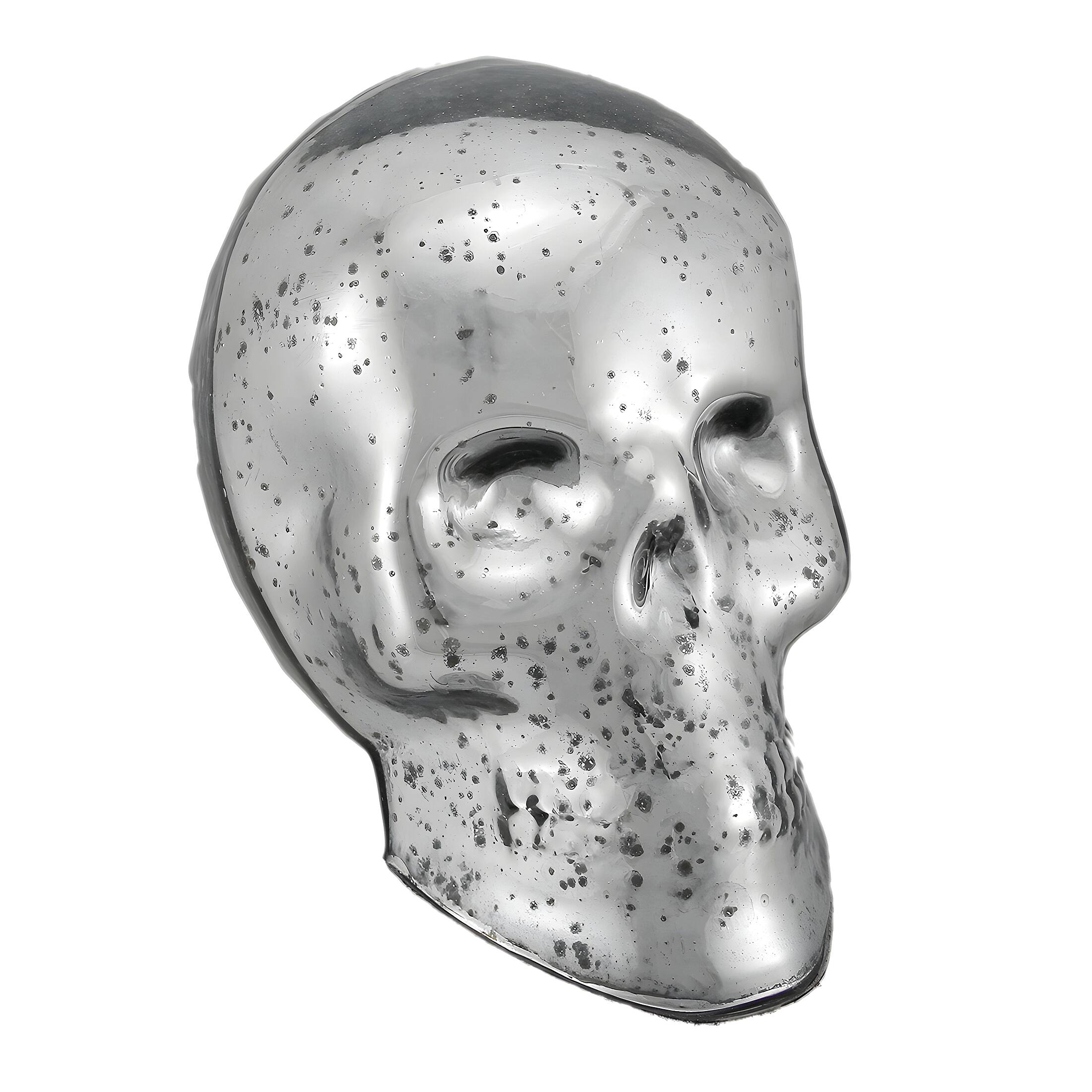 Front. Zeckos - Silver Mercury Glass Skull Statue - Silver.