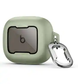 SURITCH - Headphone Case for Beats Powerbeats Fit, Magnetic Locking Shockproof Bumper Cover with Carabiner, Keyring, Cleaner Kit - Green