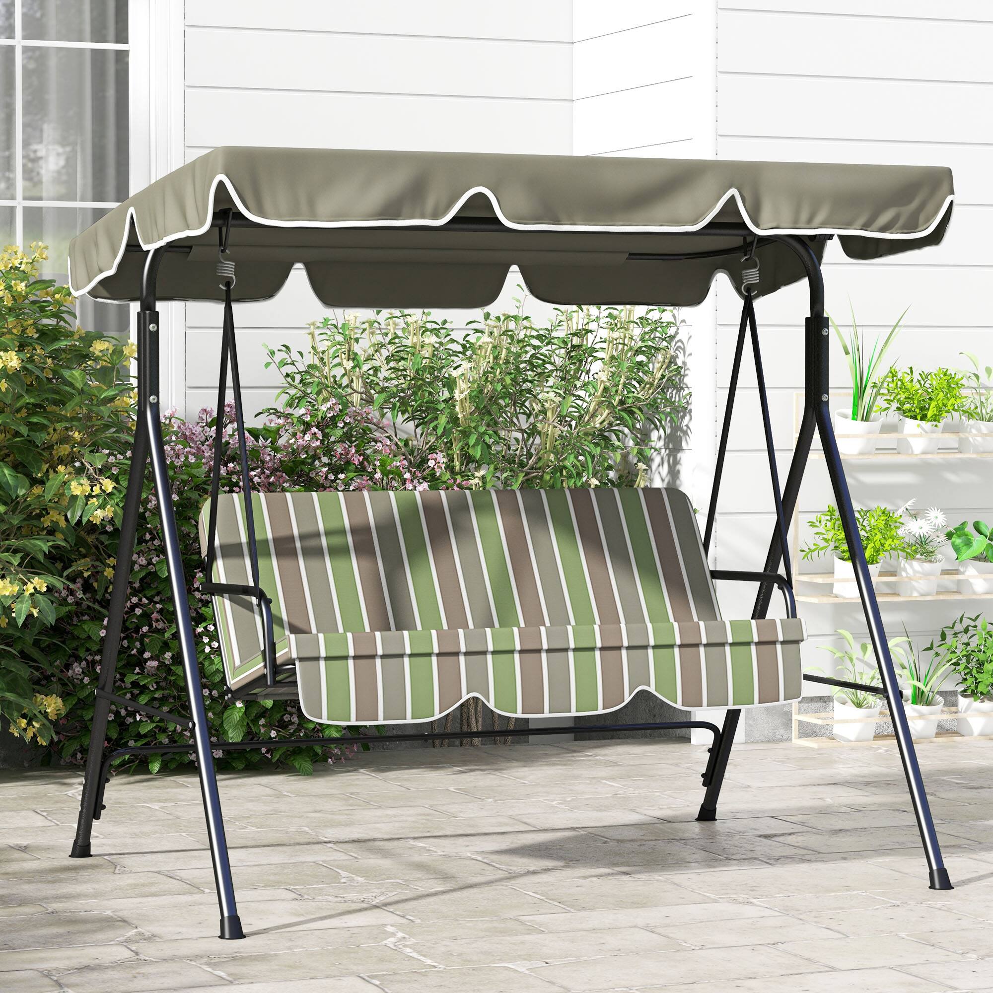 Alt View 7. Outsunny - Outdoor Patio Swing Chair w/ Cushion, Steel Frame Stand, Adjustable Tilt Canopy for Patio, Garden - Beige & Green.