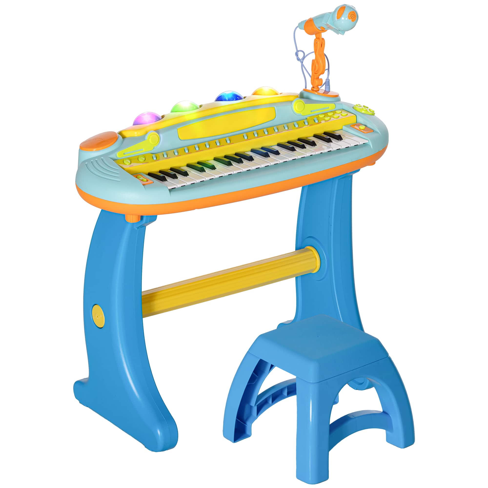 Ecooso - 37-Key Kids Toy Keyboard Piano Electronic Musical Instrument w/ Microphone and Stool, Music Learning Toy for Toddlers - Blue