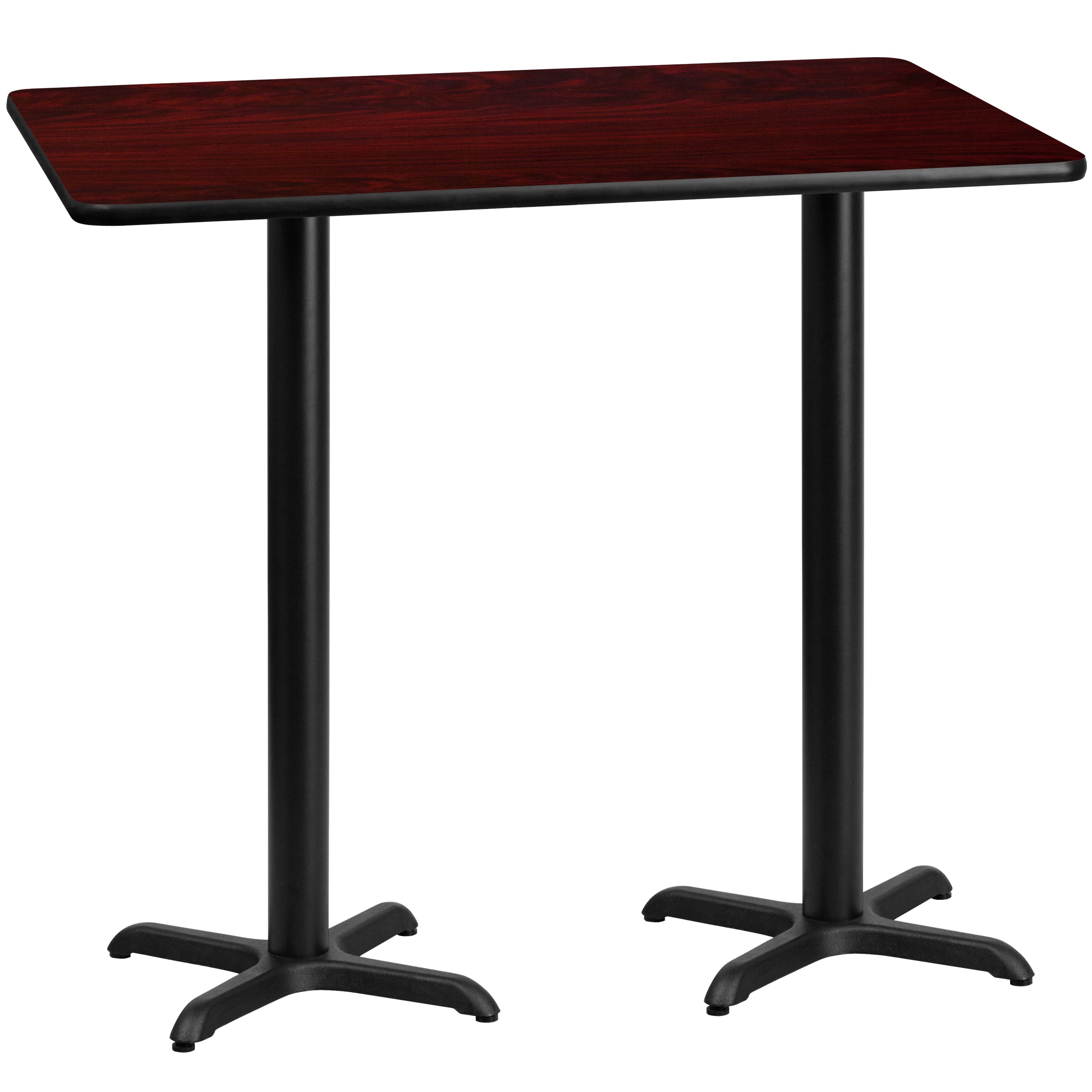 Emma + Oliver - 30"x60" Rectangular Laminate Bar Table with 22"x22" Bases - Mahogany