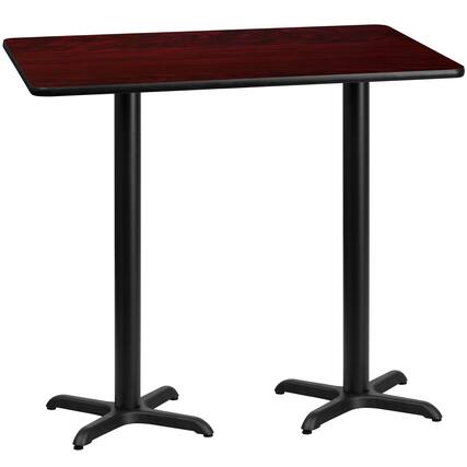 Front. Emma + Oliver - 30"x60" Rectangular Laminate Bar Table with 22"x22" Bases - Mahogany.