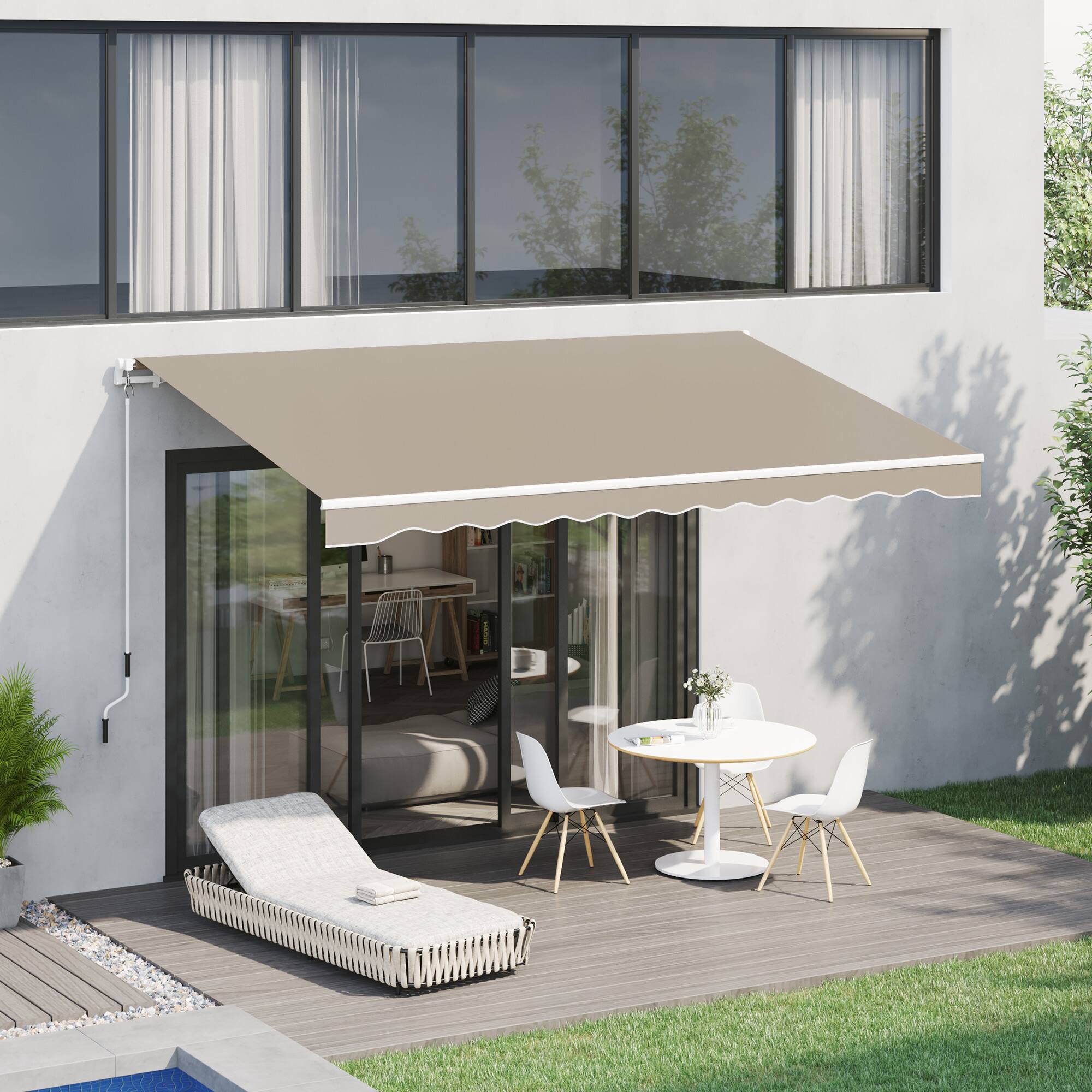 Alt View 1. Outsunny - 13' x 8' Retractable Awning, Patio Awnings, Sunshade Shelter w/ Manual Crank Handle, UV & Water-Resistant Fabric - Beige.