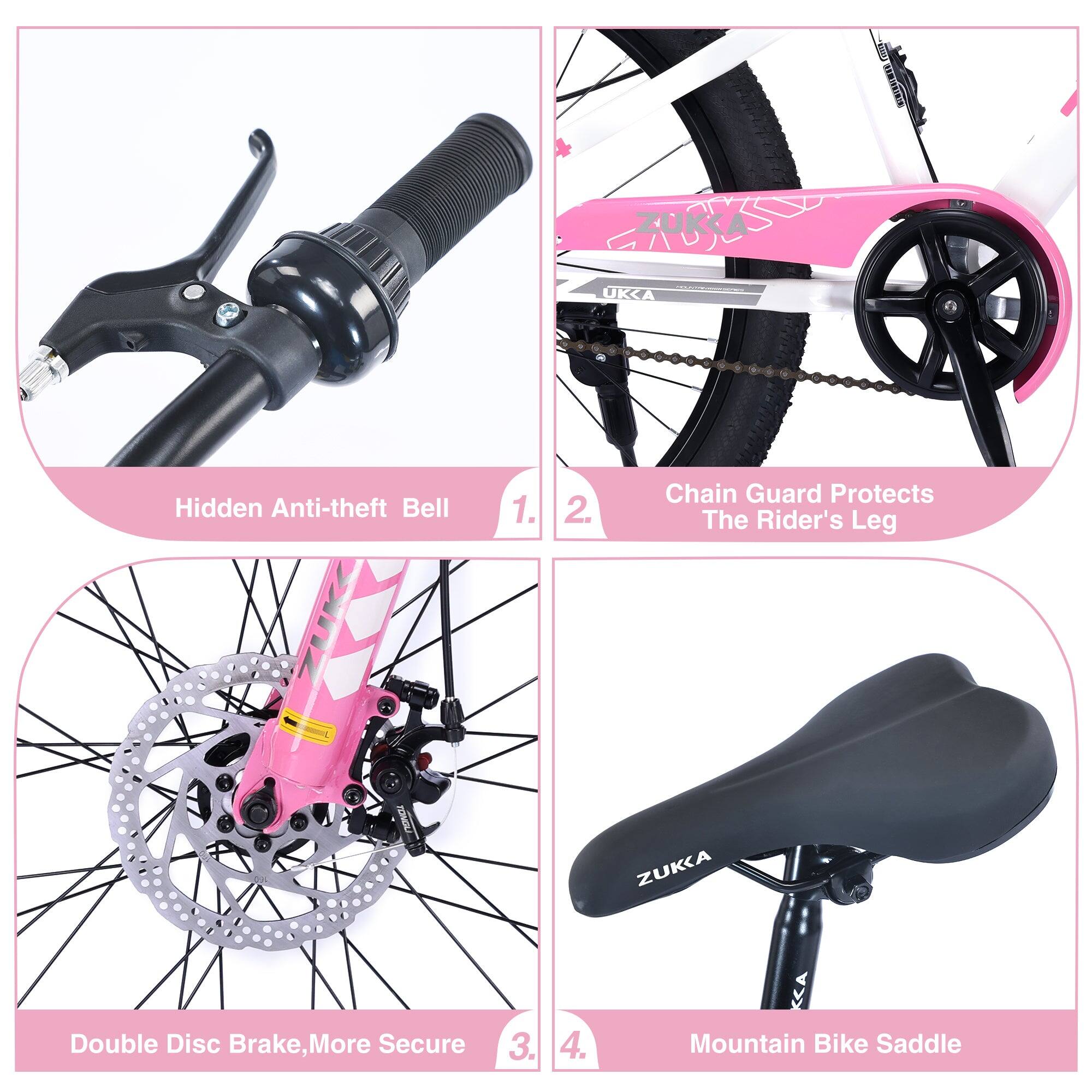 1. Hidden Anti-theft Bell  
2. Chain Guard Protects The Rider's Leg  
3. Double Disc Brake, More Secure  
4. Mountain Bike Saddle