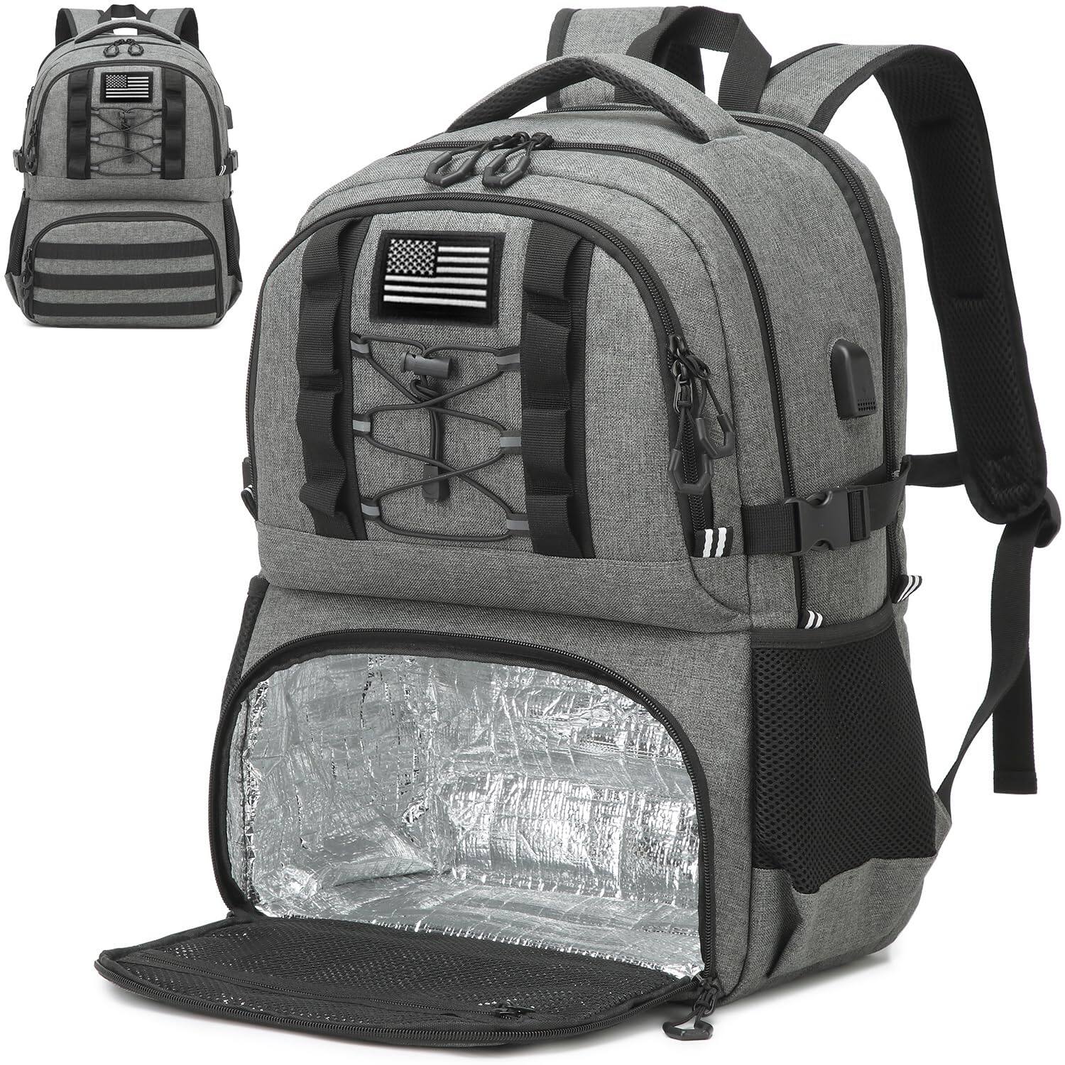 Front. Cozy Serene - Laptop Lunch Backpack For Men   40l Large Capacity Work With Compartment And Usb  Rfid Insulated Cooler Travel Picnic - Black+gray.