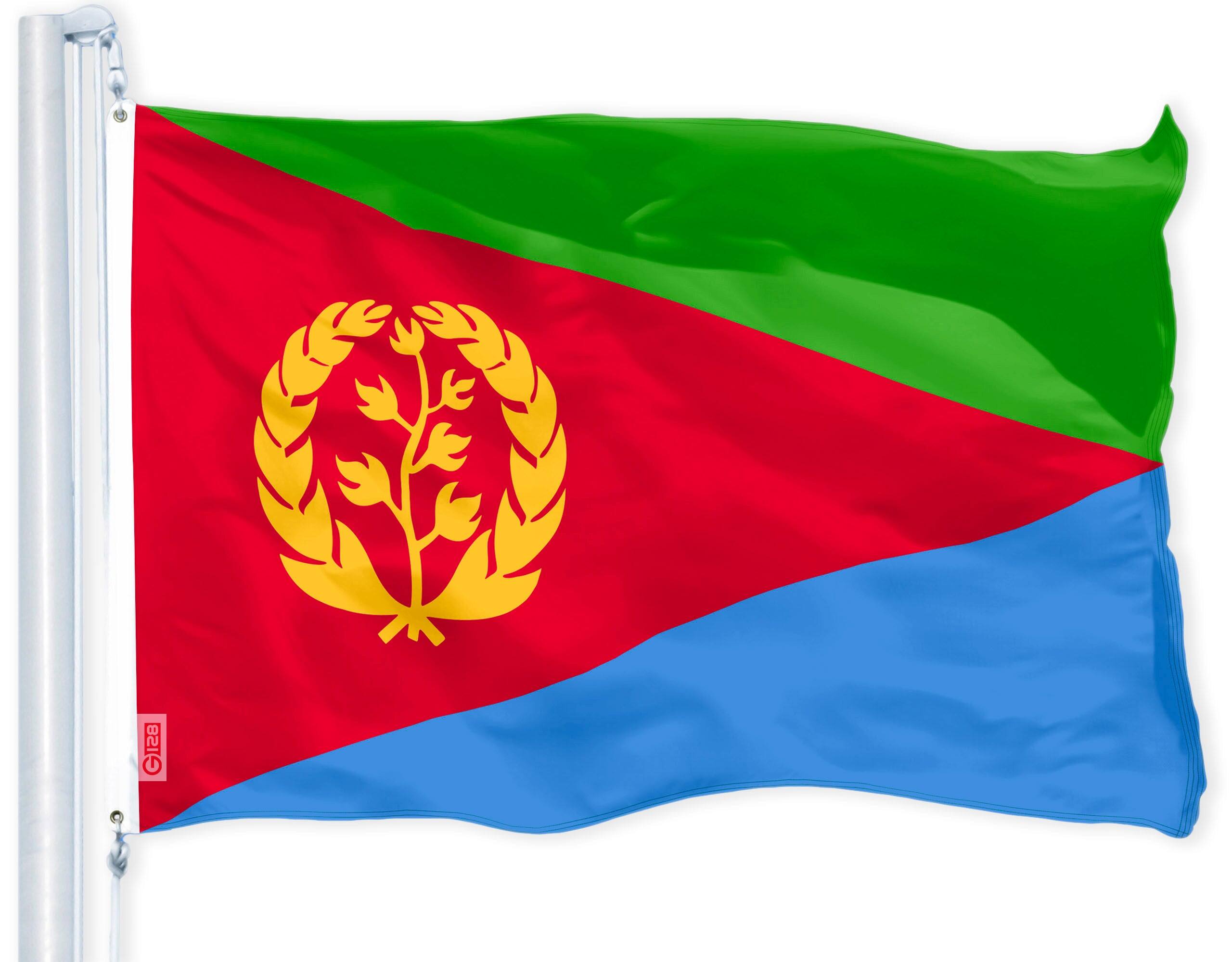 G128 - Eritrea Flag 3 x 5 ft — 150D Polyester Brass Grommets Indoor/Outdoor - Assorted Colors