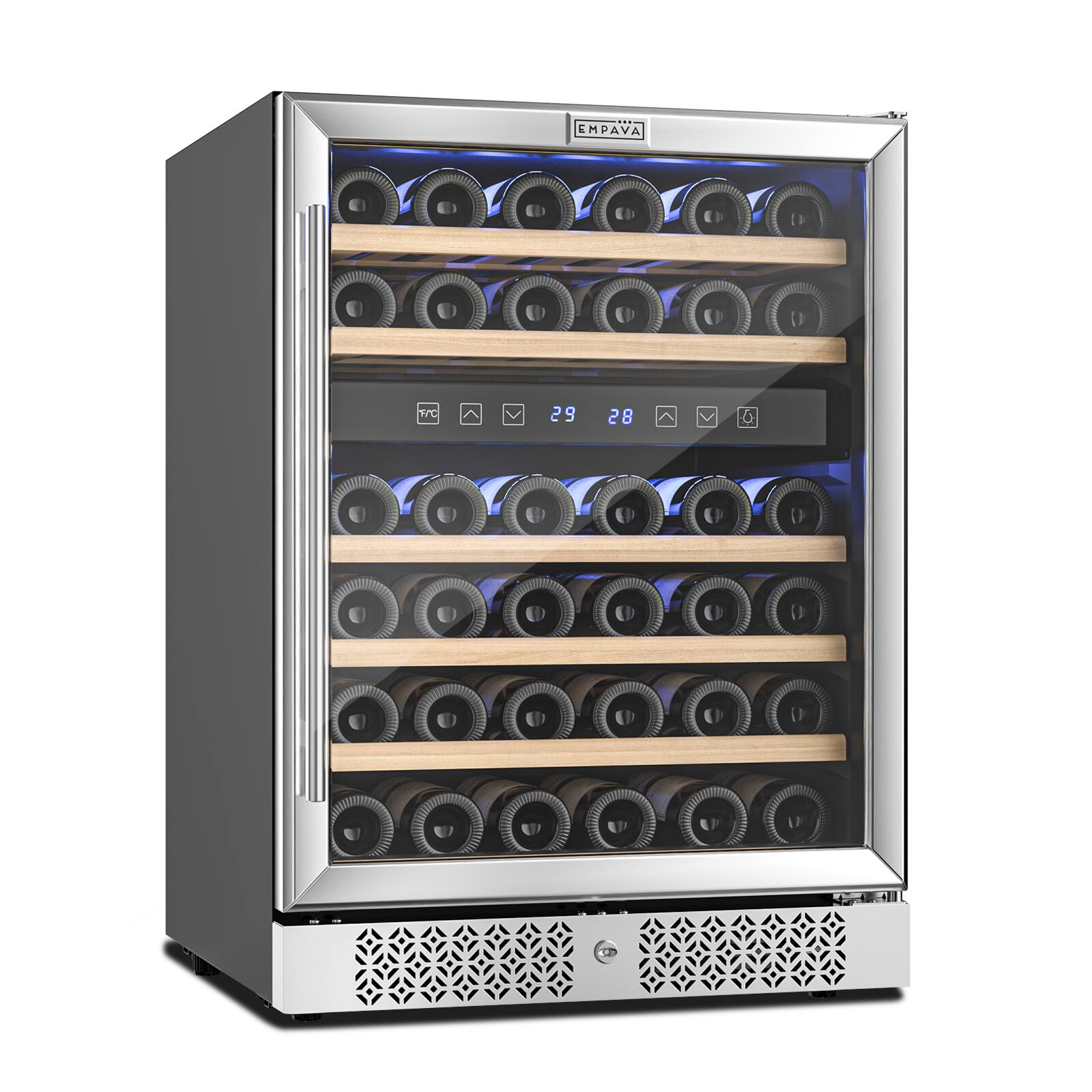 Front. Empava - 46-Bottle Dual-Zone Wine Cooler – Freestanding/Built-In, Anti-Vibration - Stainless Steel.