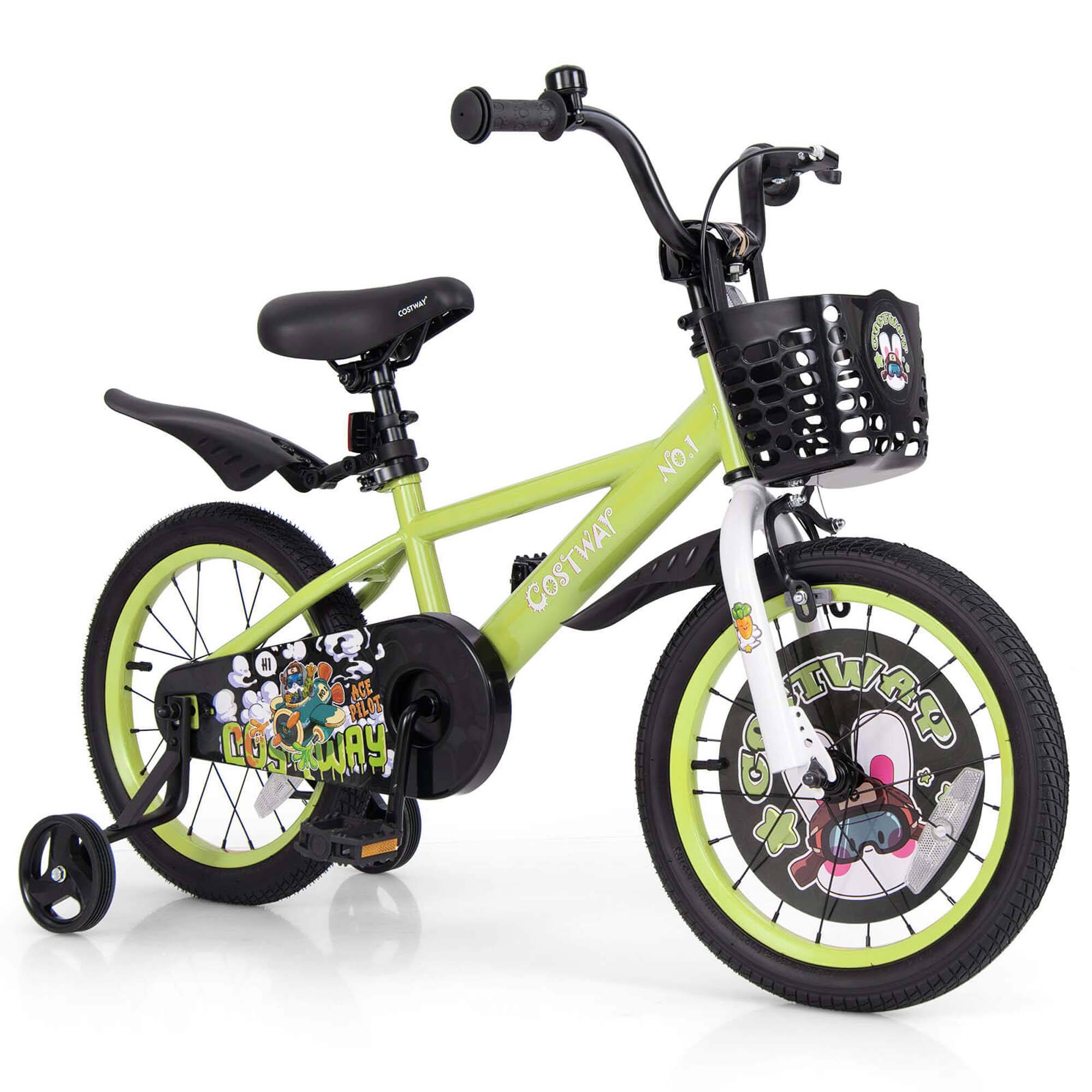 Costway - 16" Kid's Bike for 4-7 with Height-Adjustable Handlebar & Saddle Handbrake - Green