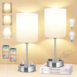 partphoner - Set of 2 Touch Control Table Lamps with 2 USB Charging Ports - White