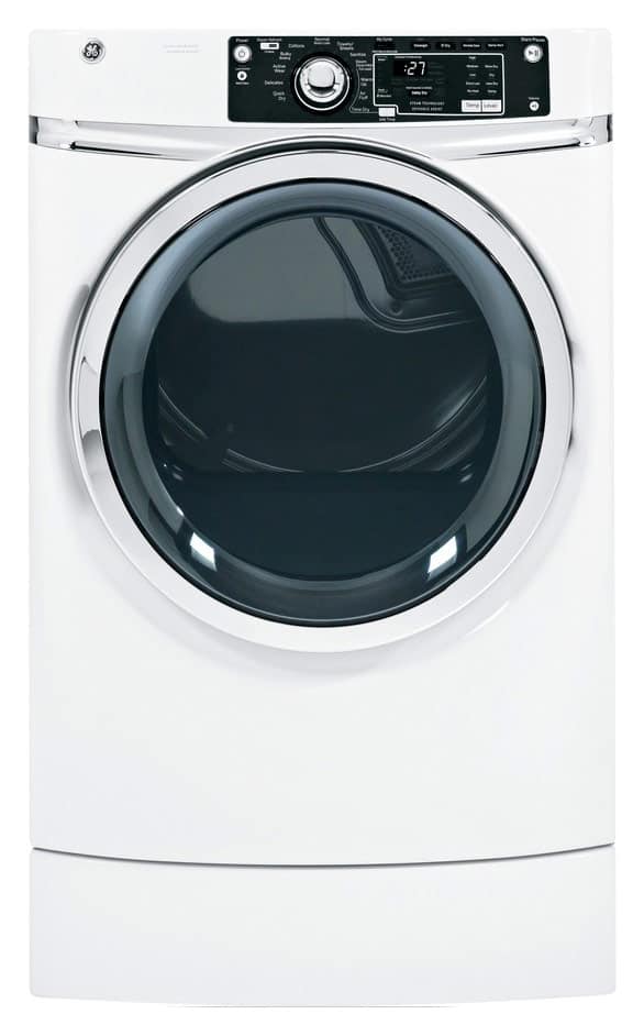  GE - 8.1 Cu. Ft. 12-Cycle Steam Gas Dryer - White