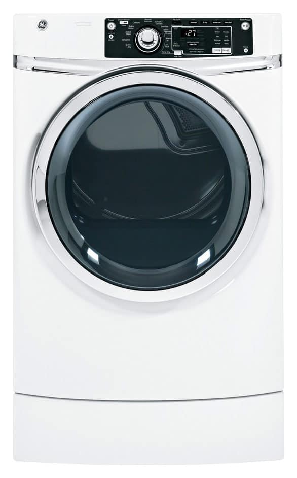 GE - 8.1 Cu. Ft. 12-Cycle Electric Dryer with Steam - White-Front_Standard 