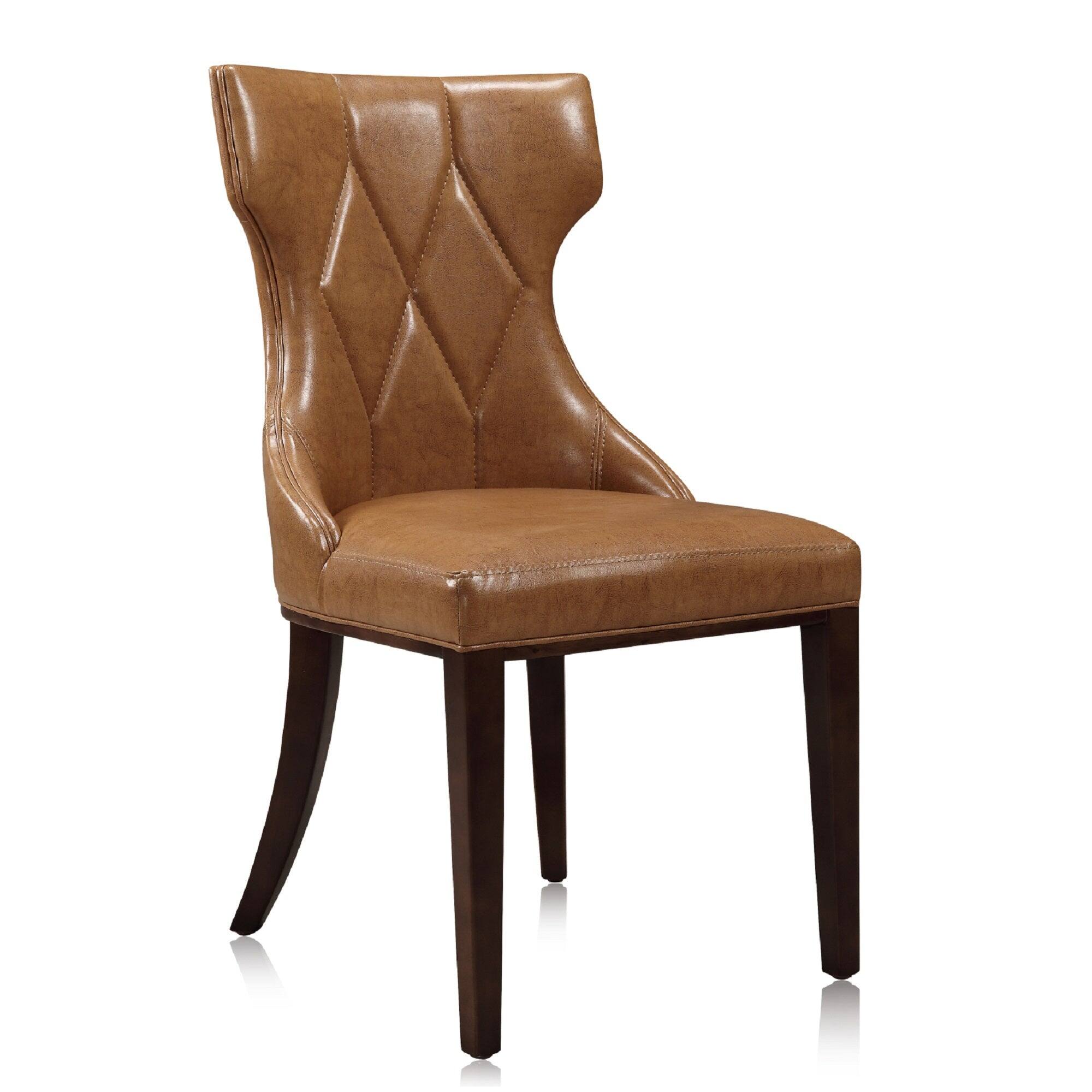Alt View 1. Manhattan Comfort - Reine Traditional Wood Upholstered Dining Chair - Set of 2 - Saddle Brown.